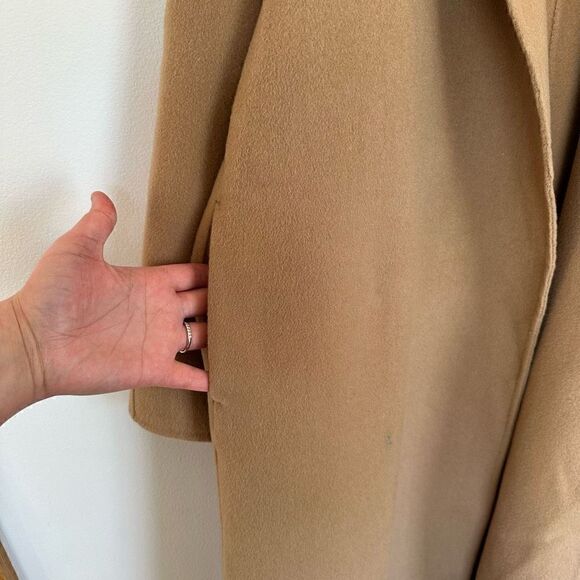 Gentle Herd Women’s Single Breasted Belted Wrap Wool Coat in Color Camel - Picture 11 of 16